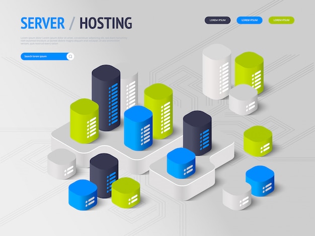 Suggesting to buy or rent a servers and hosting. Landing page concept. Header for website. 