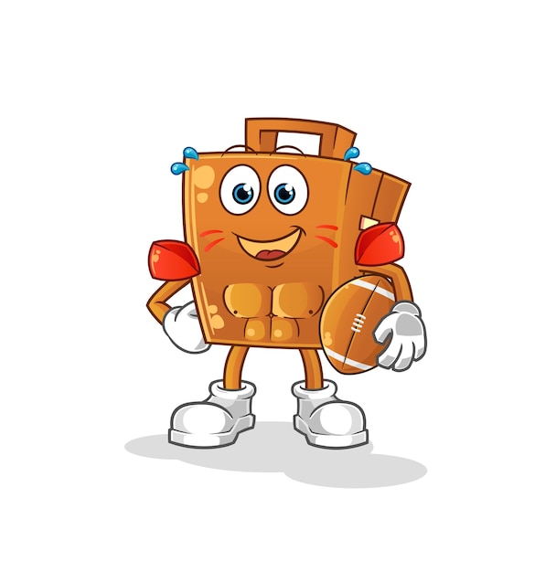 Suitcase playing rugby character. cartoon mascot vector