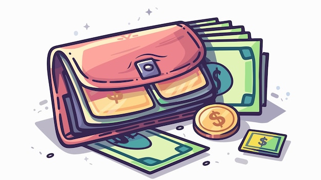 Vector a suitcase with a dollar bill on it and a pile of money on the floor