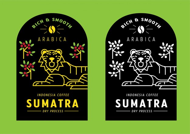 Sumatra Arabica coffee bean label design with tiger