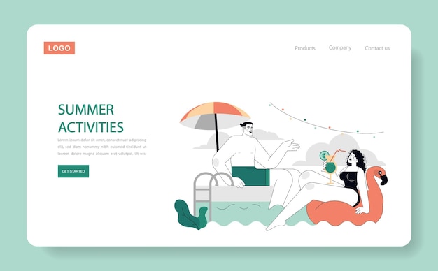 Vector summer activities flat vector illustration