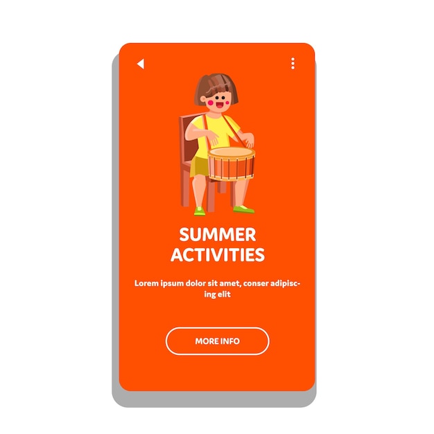 Summer Activities Girl Kid In Musician Camp Vector