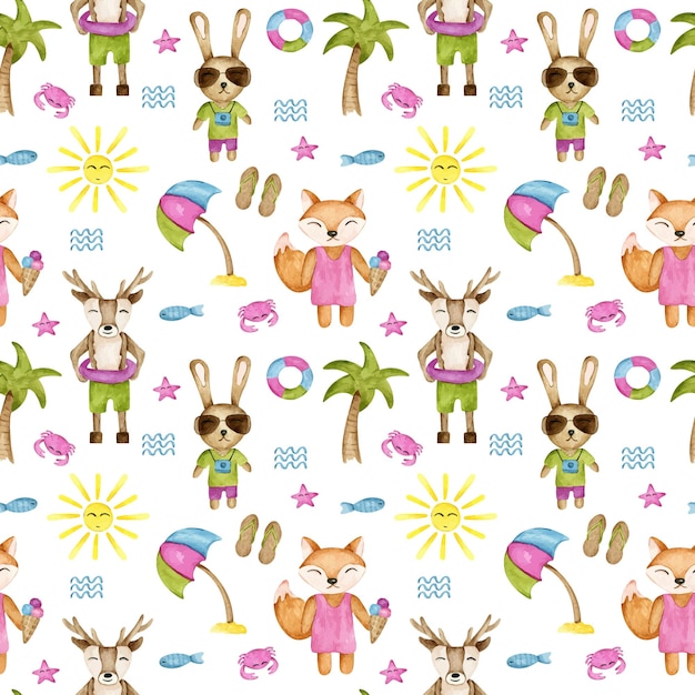 Summer animals  seamless pattern