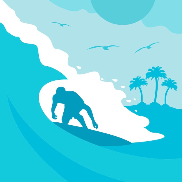 Summer background card with surfer and wave vector