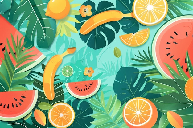 Vector summer background in fruit flat illustration vector