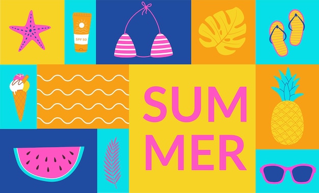 Summer background in geometric style Summertime poster banner flyers design for web shop bar travel