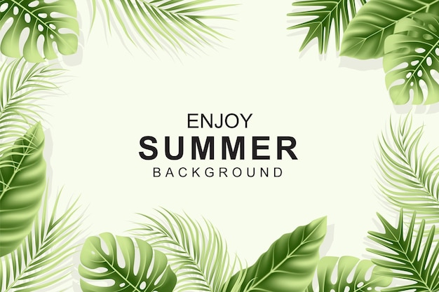 Summer background with realistic tropical leaves