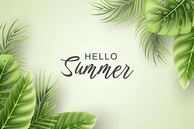 Summer background with realistic tropical leaves