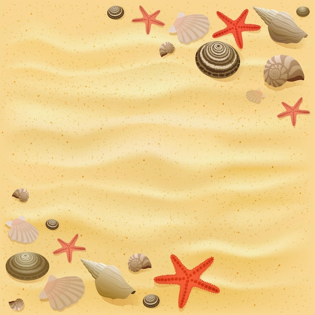 Summer background with starfish and seashells on the sandy beach illustration