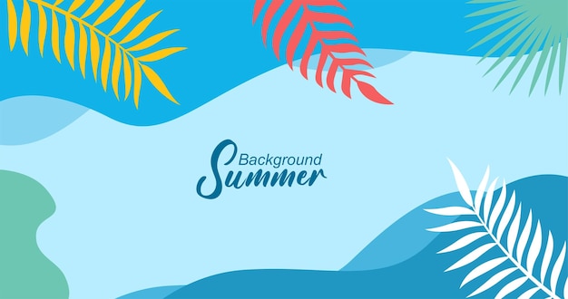 Summer background with tropical leaves Vector illustration in trendy flat style