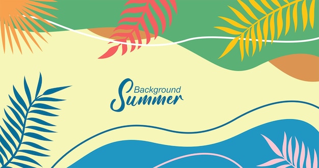 Summer background with tropical leaves Vector illustration in trendy flat style