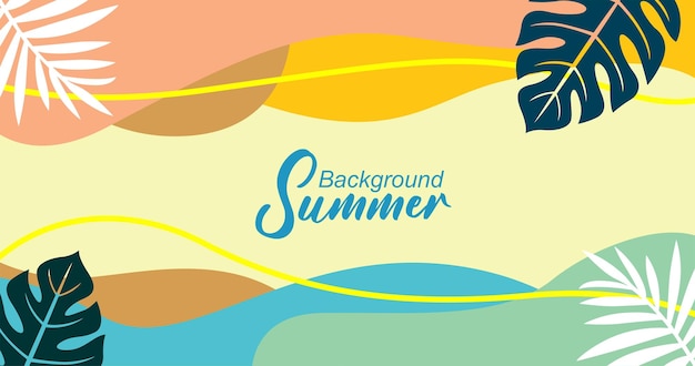 Summer background with tropical leaves Vector illustration in trendy flat style