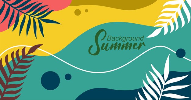 Vector summer background with tropical leaves vector illustration in trendy flat style