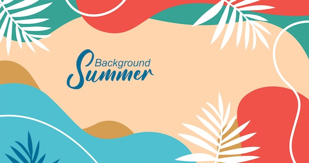 Summer background with tropical leaves Vector illustration in trendy flat style