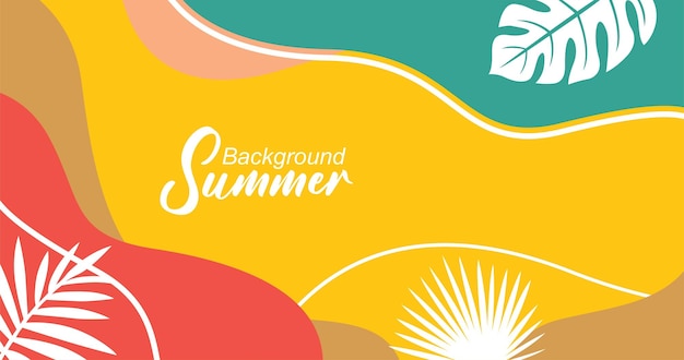 Summer background with tropical leaves Vector illustration in trendy flat style