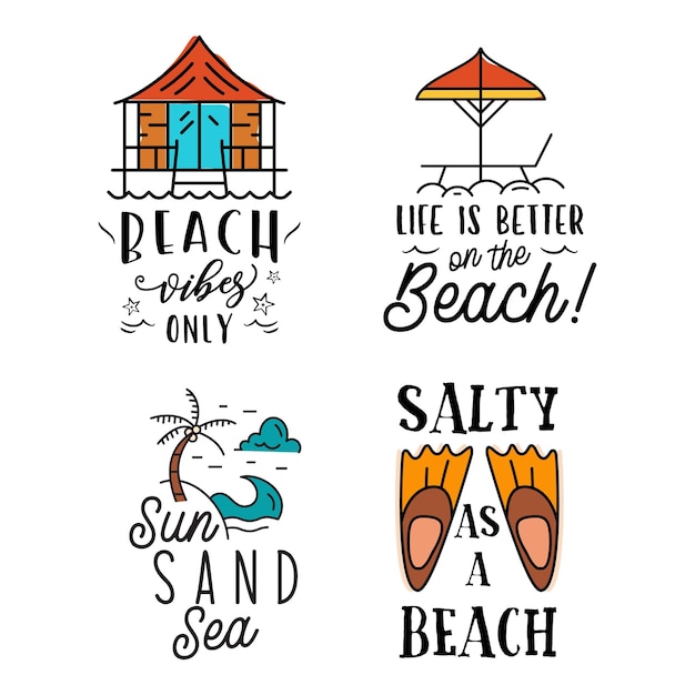 Summer badges set with different quotes and sayings Salty is a Beach Retro beach logos VIntage surfing labels and emblems Stock vector graphics