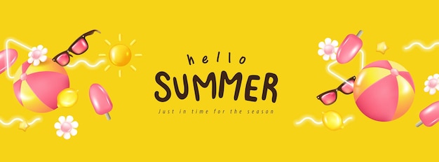 Summer banner background with beach vibes decorate