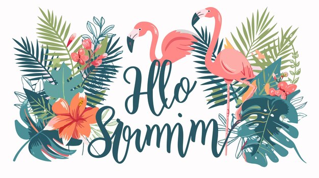 Summer Banner Design with Flamingo and Tropical Elements