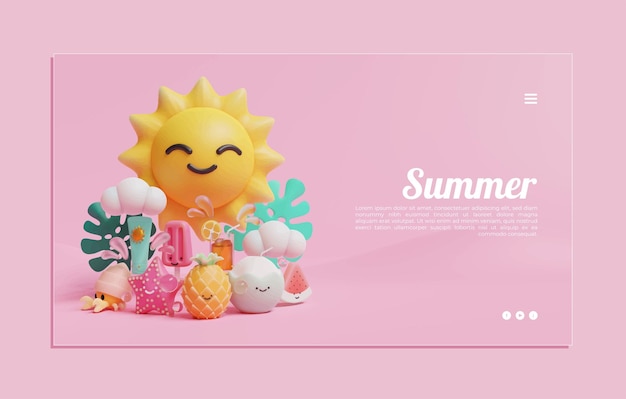 Summer Banner Template With Smiling Sun Illustration