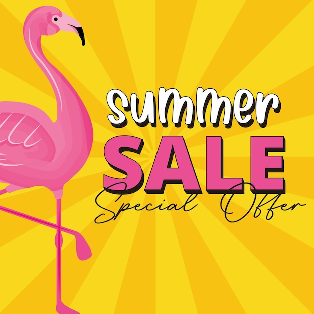 Summer banner with flamingo cartoon. summer sale .vector illustration