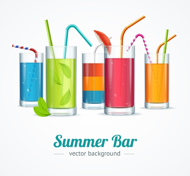 Summer Bar and Cocktail Glasses Concept Card Poster Vector