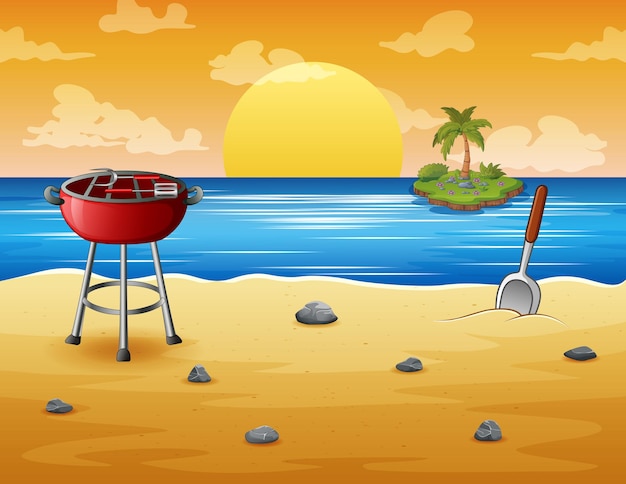 Summer barbecue background on sea coast illustration