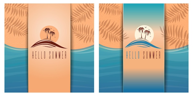 Summer beach background paper art Hello summer