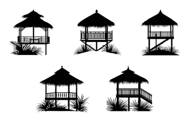 Vector summer beach cabana silhouette vector bundle