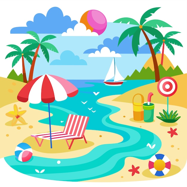 Vector summer beach clip art and vector design with a white background