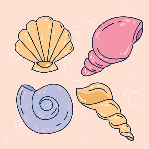 summer beach concept. collection of colorful seashell icons