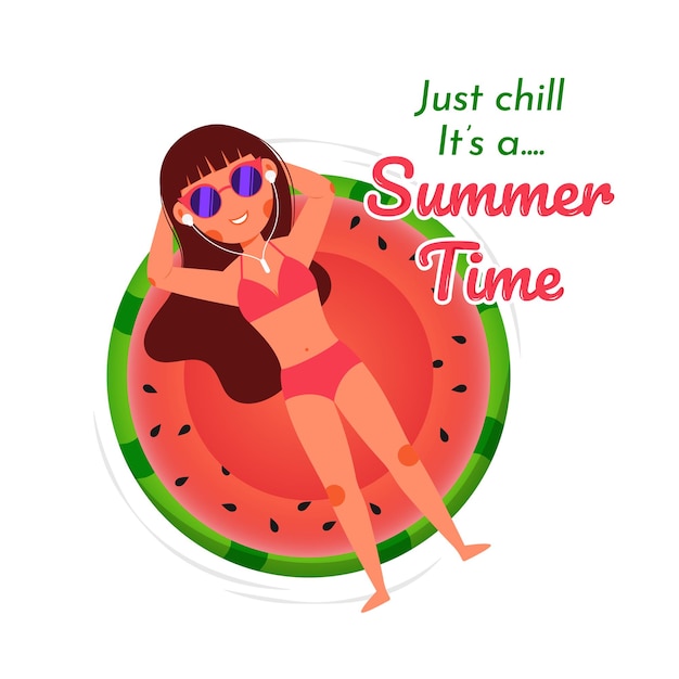 Vector summer beach girl relaxing watermelon ring