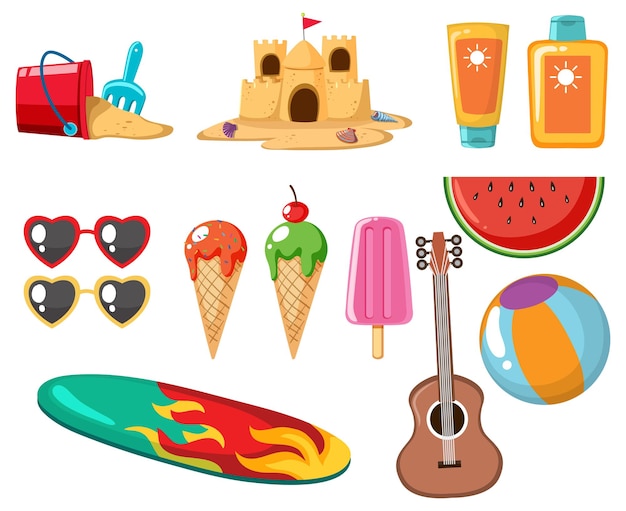 Summer beach icons set