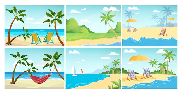 Summer beach landscape Palm ocean relax empty sea tropical vector background