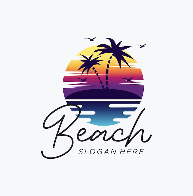 Summer Beach logo design Vector template illustration