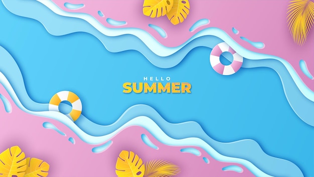 Summer beach in paper style background