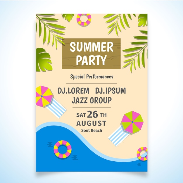 summer beach party poster design template