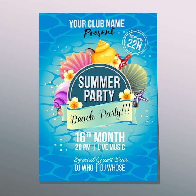 summer beach party poster sea shell