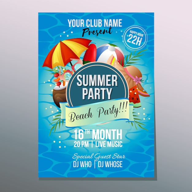 Summer beach party poster template holiday colorful umbrella beach