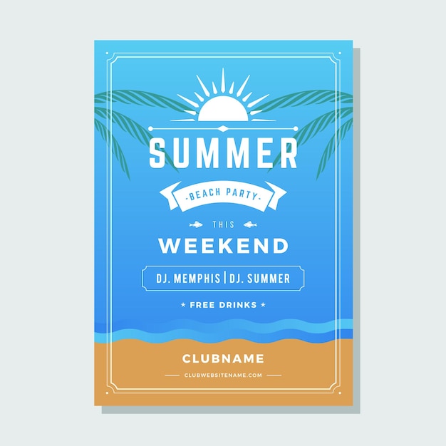 Summer beach party poster template with sea wave and sand decorative design vector illustration