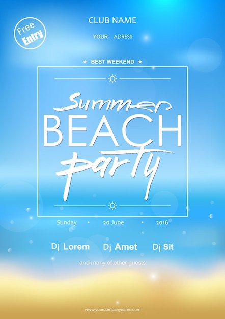 Summer beach party typography template for placard flyer