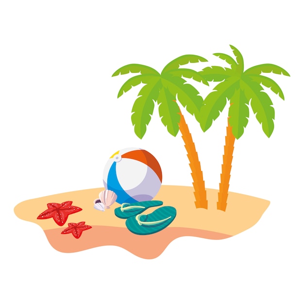 summer beach scene with tree palms and balloon toy