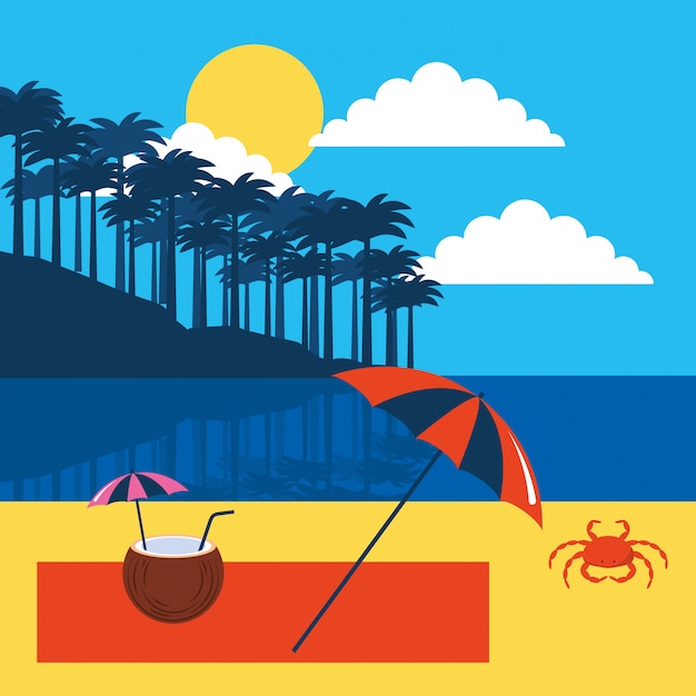 Summer and beach scenery cartoon