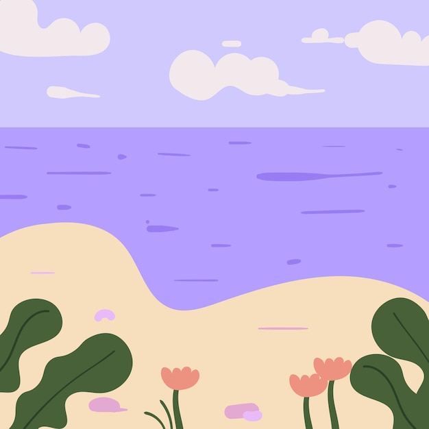 Summer Beach and Sea Flat Illustration