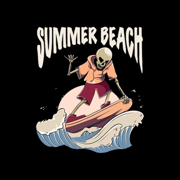 Summer beach skull illustration for tshirt design