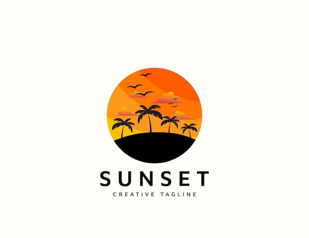 Summer beach sunset logo design template