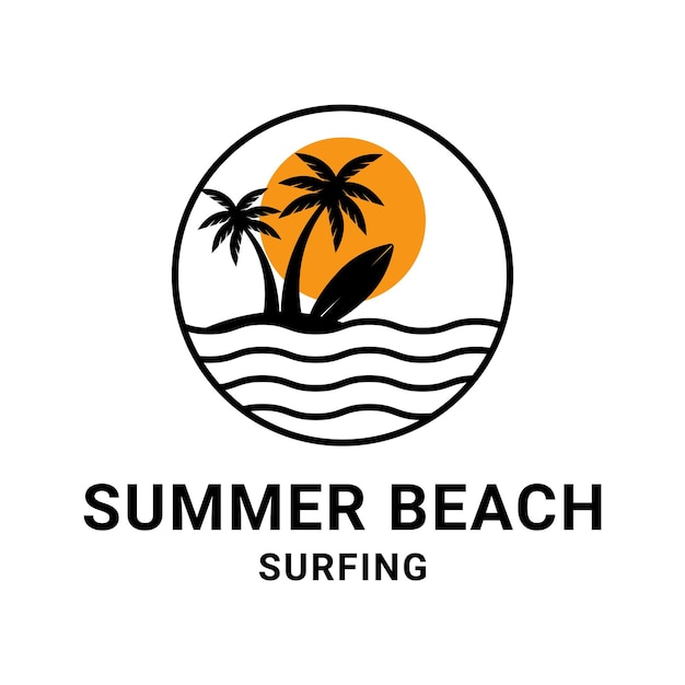 Vector summer beach surf logo design concept idea palm tree and sun vector label circle