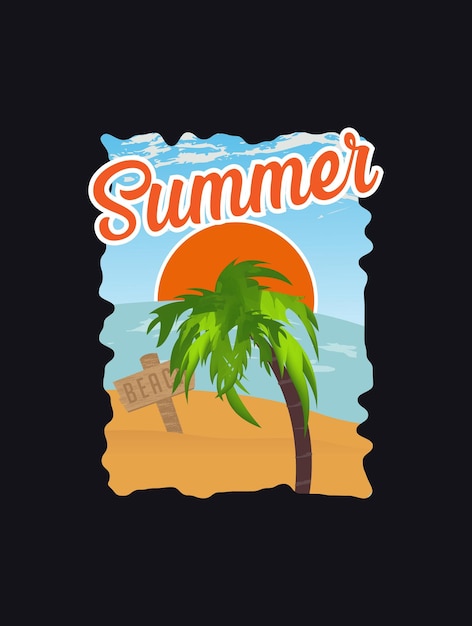 Summer and Beach Vector Graphics T-shirt Design Print Template