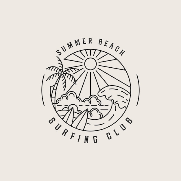 Vector summer beach with palm tree and sunset logo design inspiration