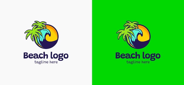 Summer beach with palm trees logo template design vector illustration