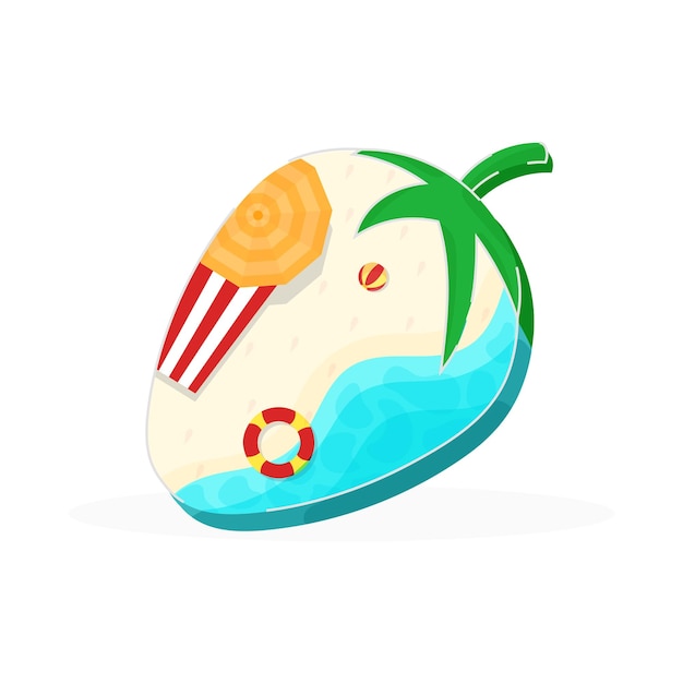 Summer berry concept with beach background for summer holidays or travel concept.